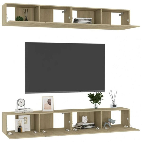 Modern Fali TV Szekrény - Sonoma Tölgy - 100x30x30 cm - 4 db