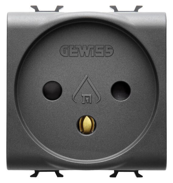 Gewiss Chorus GW12281 földelt csatlakozóaljzat (dugalj - Izraeli szabvány), 2P+F, fekete burkolattal, 2 modul, csavaros bekötés, keret nélkül, süllyesztett, 16A 250V (Kivilágítható - LED nélkül szállítva) (Gewiss GW12281)