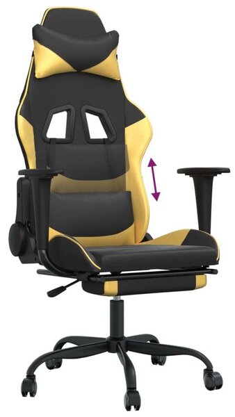 Gamer Szék - Fekete-Arany - Állítható - Lábtartóval