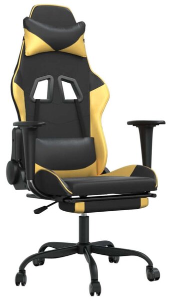 Gamer Szék - Fekete-Arany - Állítható - Lábtartóval