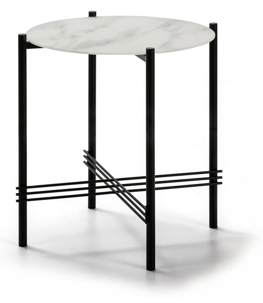 Fehér-fekete tárolóasztal márvány dekoros üveglappal, ø 47 cm - Marckeric
