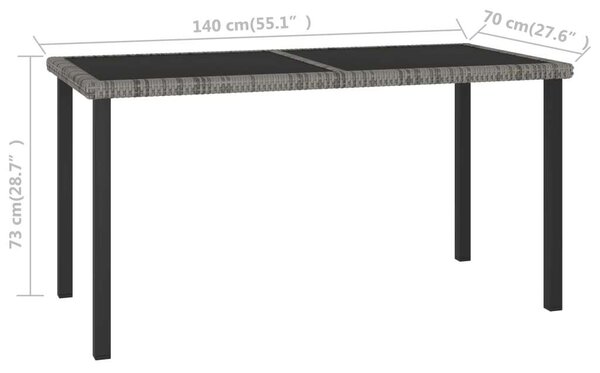 Kertbútor - Polyrattan Étkezőasztal - Szürke - 140x70 cm