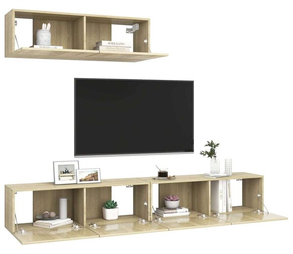 3 részes Falra Szerelhető TV Szekrény - Sonoma Tölgy - 100cm