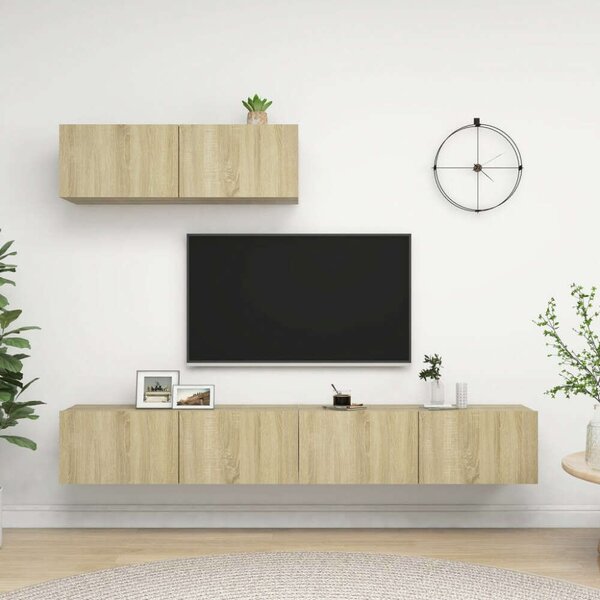 3 részes Falra Szerelhető TV Szekrény - Sonoma Tölgy - 100cm
