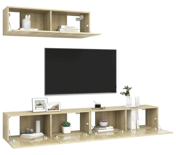 3 részes Falra Szerelhető TV Szekrény - Sonoma Tölgy - 100cm