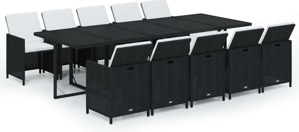 Polyrattan Kerti Étkezőgarnitúra - 11 részes - Fekete
