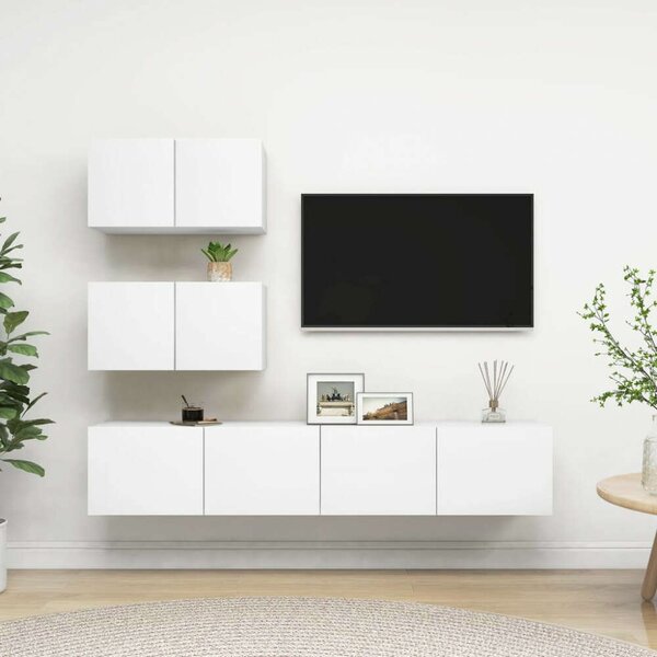 Modern Fehér Fali TV Szekrény Szett - 4 részes