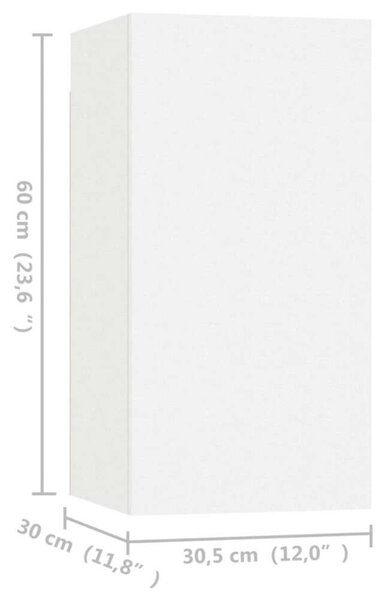 Modern Fehér Falra Szerelhető TV Szekrény Szett - 4 db - 30,5x30x60 cm