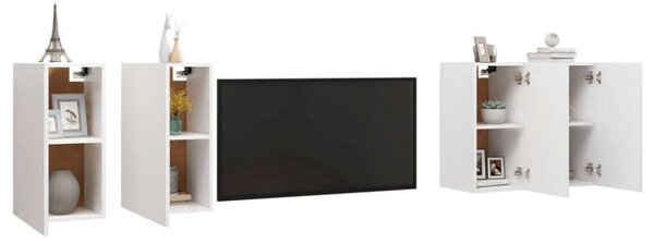 Modern Fehér Falra Szerelhető TV Szekrény Szett - 4 db - 30,5x30x60 cm
