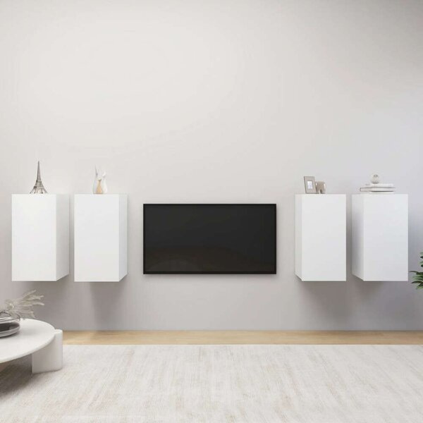 Modern Fehér Falra Szerelhető TV Szekrény Szett - 4 db - 30,5x30x60 cm