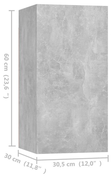 4 db betonszürke forgácslap tv-szekrény 30,5 x 30 x 60 cm