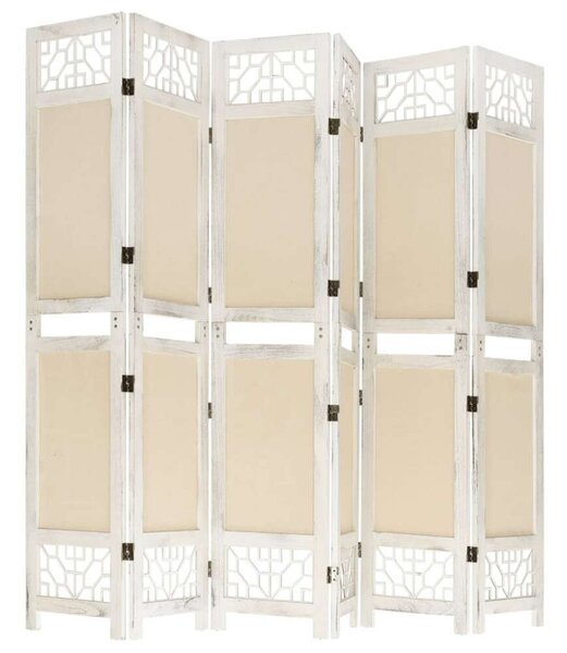 Elegáns 6 Paneles Szövet Paraván - Krém Fehér - 210x165 cm