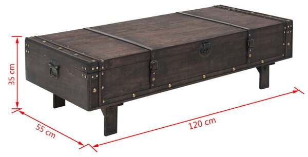Vintage stílusú tömör fa dohányzóasztal 120 x 55 x 35 cm