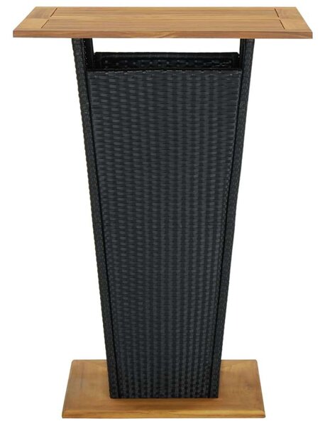 Fekete polyrattan és tömör akácfa bárasztal 80 x 80 x 110 cm
