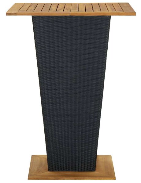 Fekete polyrattan és tömör akácfa bárasztal 80 x 80 x 110 cm