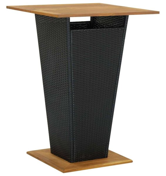 Fekete polyrattan és tömör akácfa bárasztal 80 x 80 x 110 cm