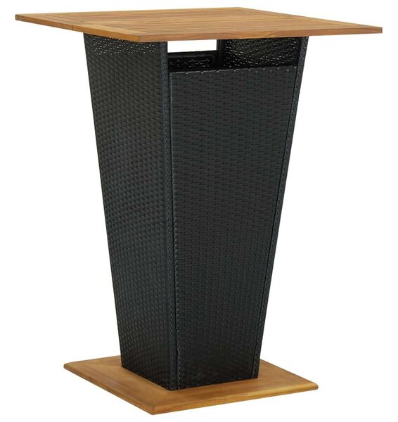 Fekete polyrattan és tömör akácfa bárasztal 80 x 80 x 110 cm