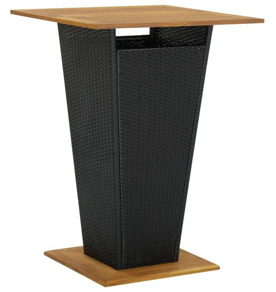 Fekete polyrattan és tömör akácfa bárasztal 80 x 80 x 110 cm