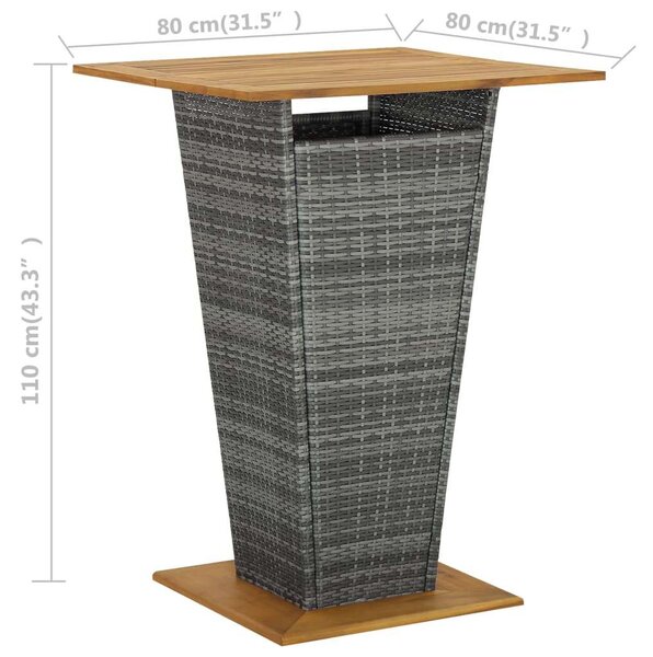 Akácfa-Polyrattan Bárasztal - Szürke - 80x80x110 cm
