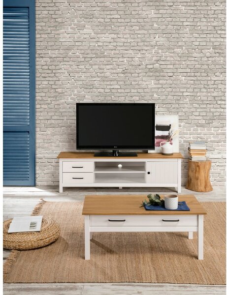 Fehér borovi fenyő TV-állvány 158x47 cm Miranda – Marckeric