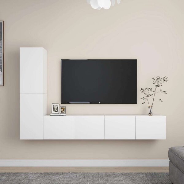 Modern Falra Szerelhető TV Szekrény Szett - 4 Rész - Fehér