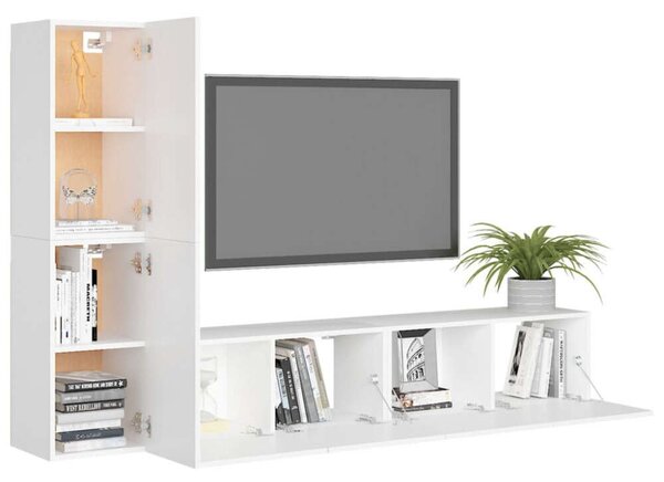 Modern Falra Szerelhető TV Szekrény Szett - 4 Rész - Fehér