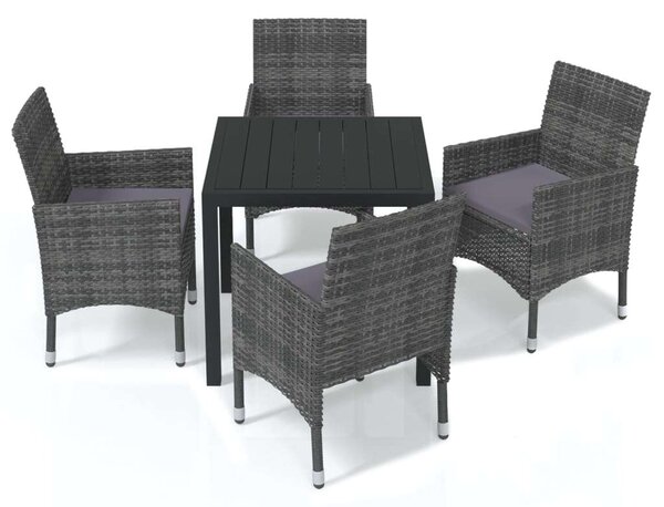 Polyrattan Kerti Étkezőgarnitúra - 5 részes - Szürke