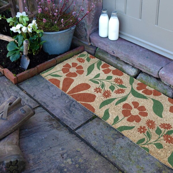 Kókuszrost lábtörlő 40x120 cm Red & Green Floral – Artsy Doormats