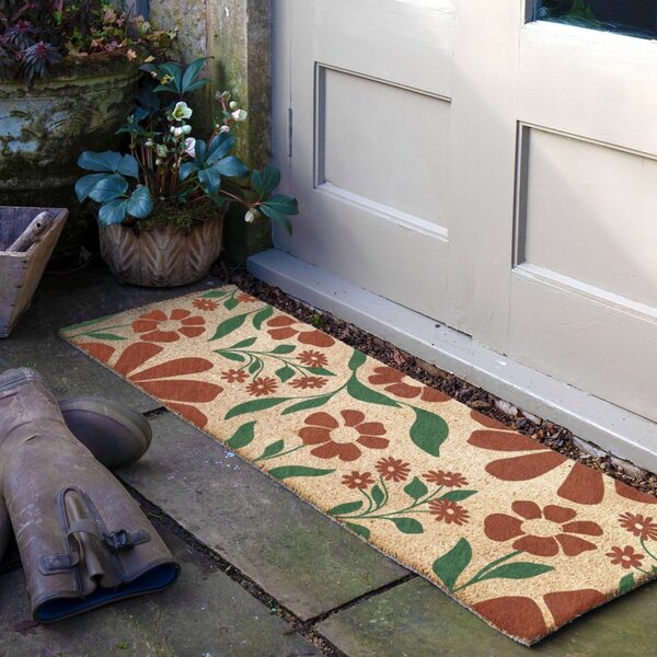 Kókuszrost lábtörlő 40x120 cm Red & Green Floral – Artsy Doormats