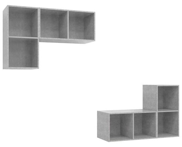 Modern Falra Szerelhető TV Szekrény Szett - Beton Szürke - 4 db