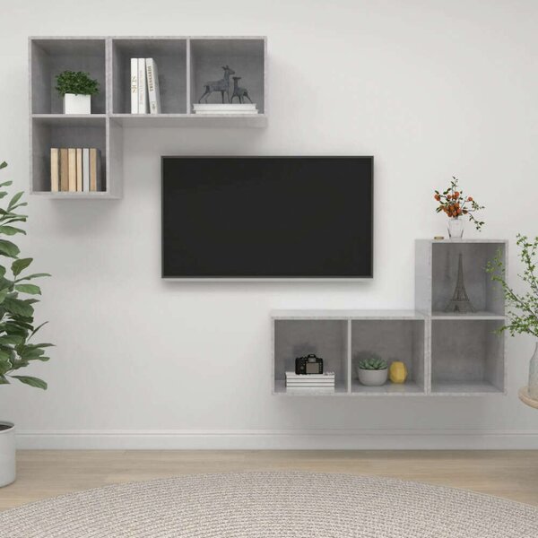 Modern Falra Szerelhető TV Szekrény Szett - Beton Szürke - 4 db