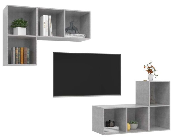 Modern Falra Szerelhető TV Szekrény Szett - Beton Szürke - 4 db
