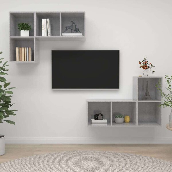 Modern Falra Szerelhető TV Szekrény Szett - Beton Szürke - 4 db