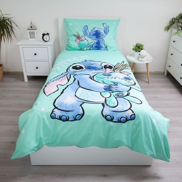 Mentazöld egyszemélyes pamut gyerek ágyneműhuzat 140x200 cm Lilo & Stitch "Buddies" – Jerry Fabrics
