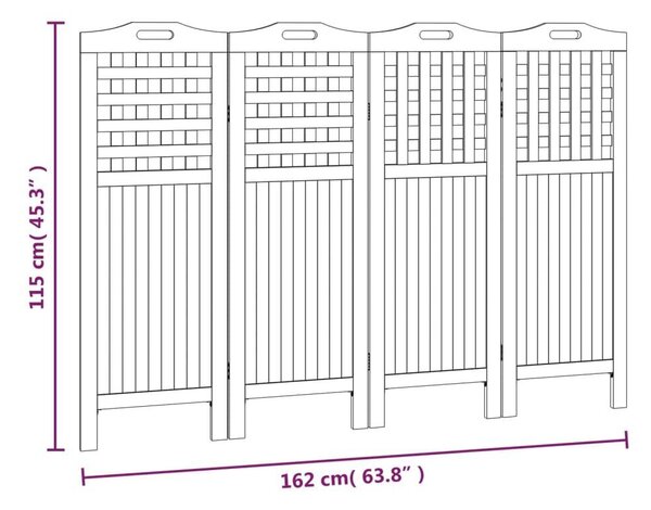VIDAXL - Akácfa Szobafal Elválasztó - 4 Panel - 162x115 cm