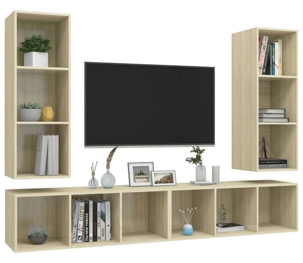 Sonoma Tölgy Falra Szerelhető TV Szekrény Szett - 4 db