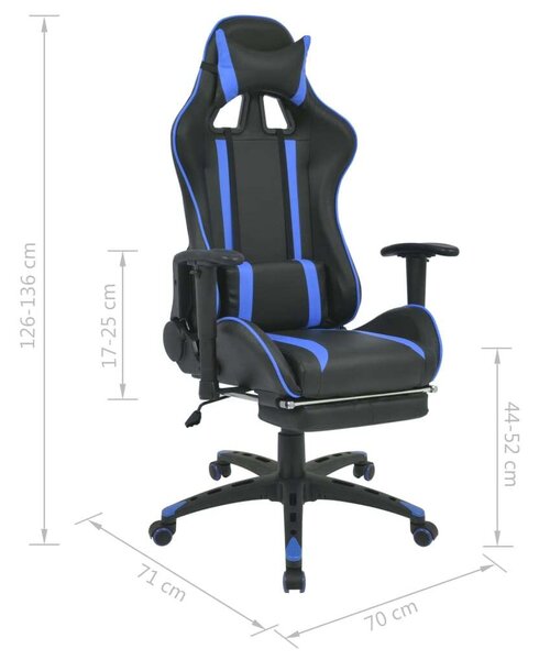 Gamer szék - Kék - Állítható - Lábtartóval