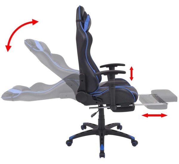 Gamer szék - Kék - Állítható - Lábtartóval