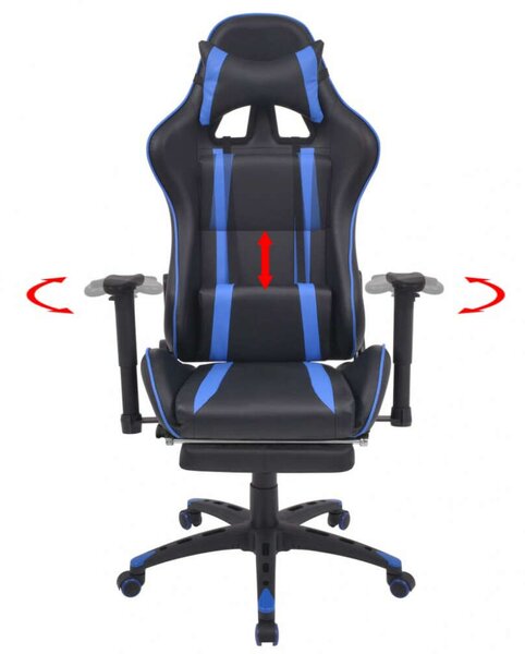 Gamer szék - Kék - Állítható - Lábtartóval
