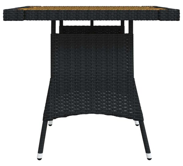 Kerti Asztal - Fekete Polyrattan - Akácfa - 70x70 cm