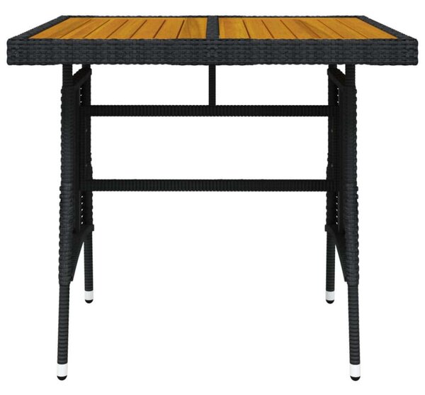 Kerti Asztal - Fekete Polyrattan - Akácfa - 70x70 cm
