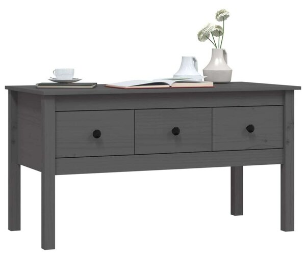 Fenyőfa Dohányzóasztal - 3 Fiókos - Szürke - 102x49x55 cm