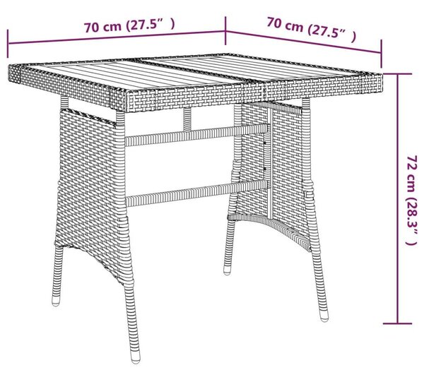 Kerti Asztal - Fekete Polyrattan - Akácfa - 70x70 cm