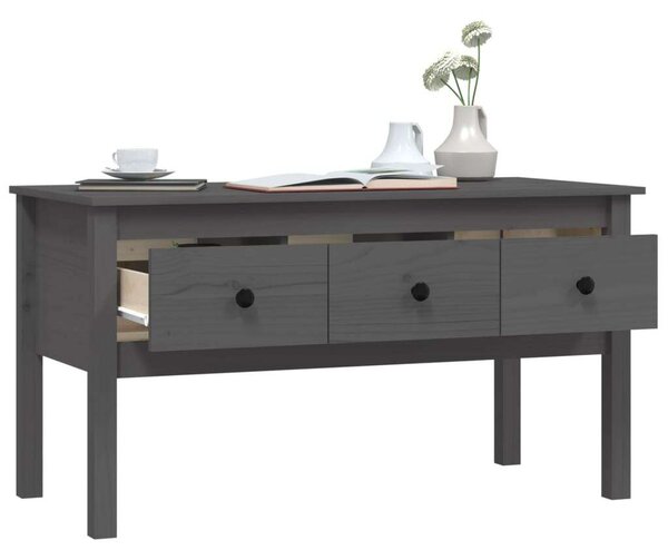 Fenyőfa Dohányzóasztal - 3 Fiókos - Szürke - 102x49x55 cm