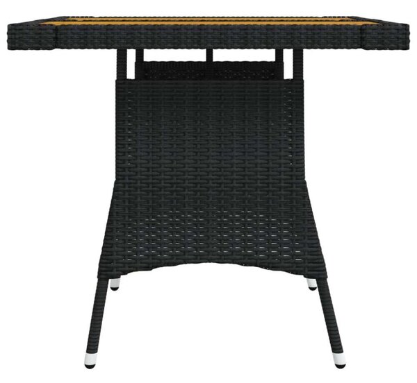 Kerti Asztal - Fekete Polyrattan - Akácfa - 70x70 cm