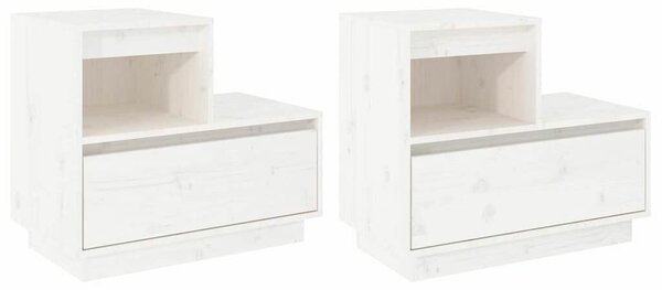 VIDAXL - Fehér Tömör Fenyőfa Éjjeliszekrény - 2 db - 60x34x51 cm