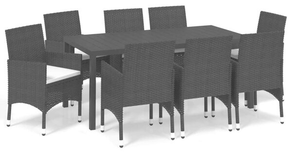 Polyrattan Kerti Étkezőgarnitúra - 9 részes - Fekete