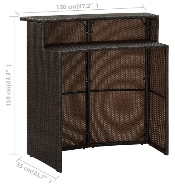 Polyrattan Bárasztal - Barna - 120x55x110 cm