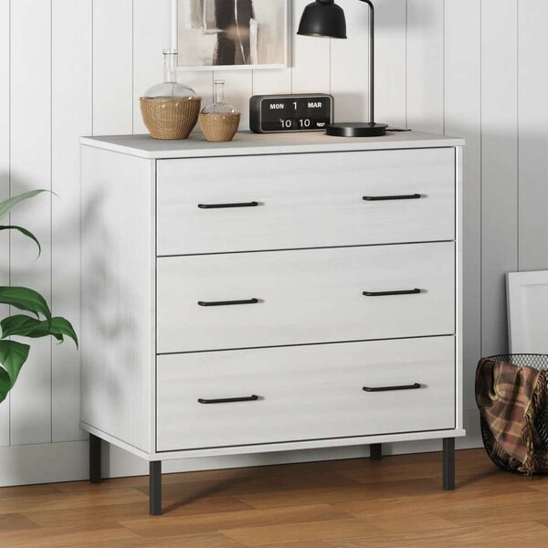 VidaXL OSLO fehér tömör fa tálalószekrény 3 fiókkal 77 x 40 x 79,5 cm