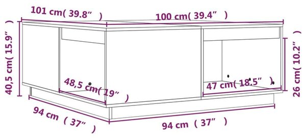 VIDAXL - Tömör Fenyőfa Dohányzóasztal - Szürke - 100x101x40,5cm